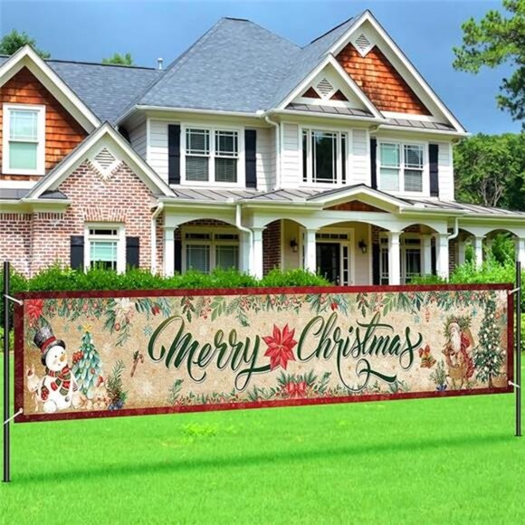 Vintage Christmas Decorations Outdoor Yard Fence Banner Sign, Merry Christmas - Picture 8 of 8